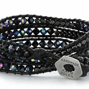 New Black Katie Solieil 3 Triple Wrap AB Peacock Bracelet